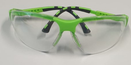 Augenschutz, grüne Schutzbrille mit TU-Logo