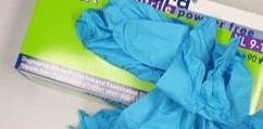 a box of blue disposable nitrile gloves