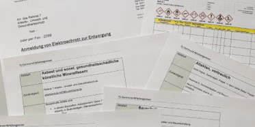 verschiedene Formulare für die Abfallentsorgung