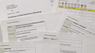 verschiedene Formulare für die Abfallentsorgung